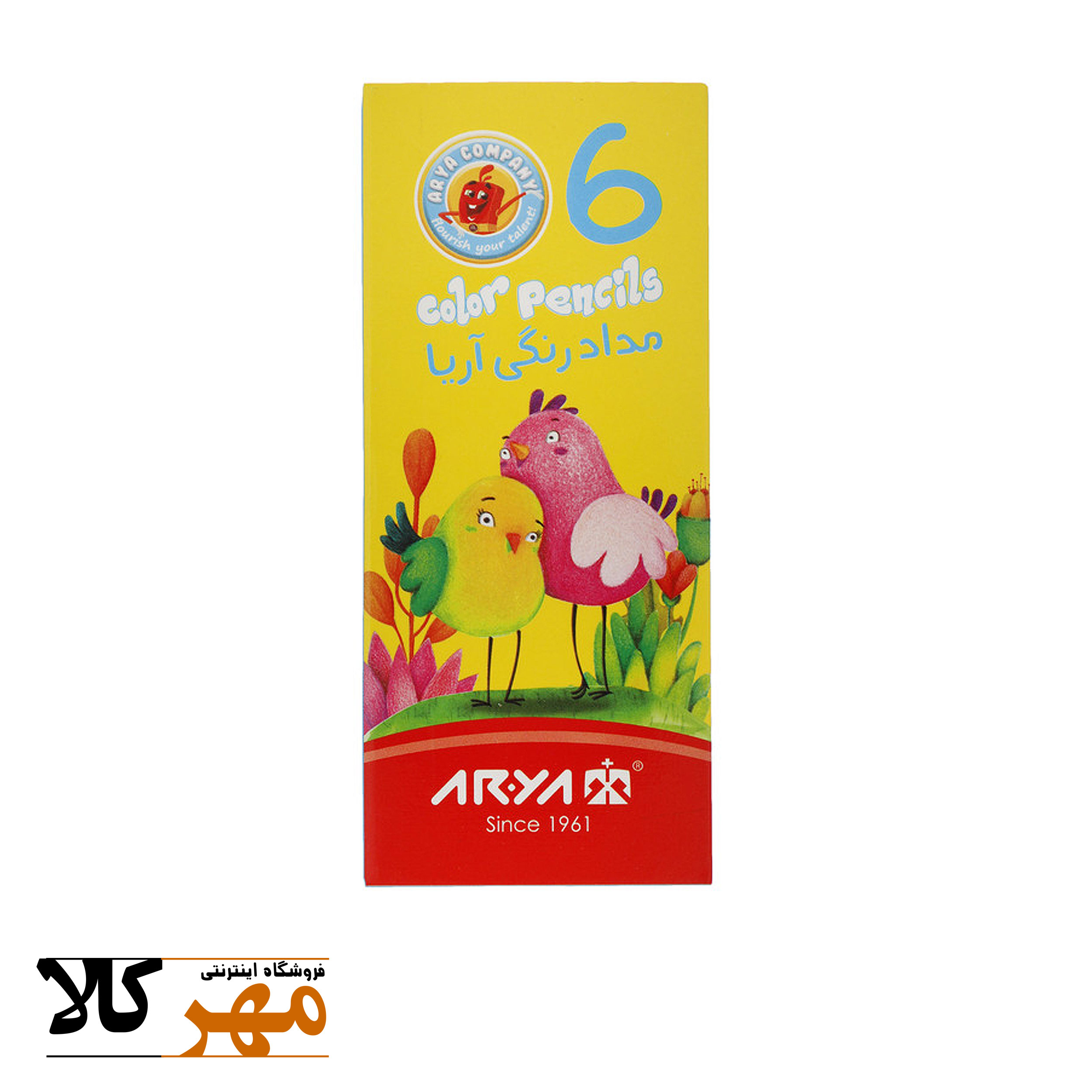 مداد رنگی 6 رنگ آریا کوتاه 3071