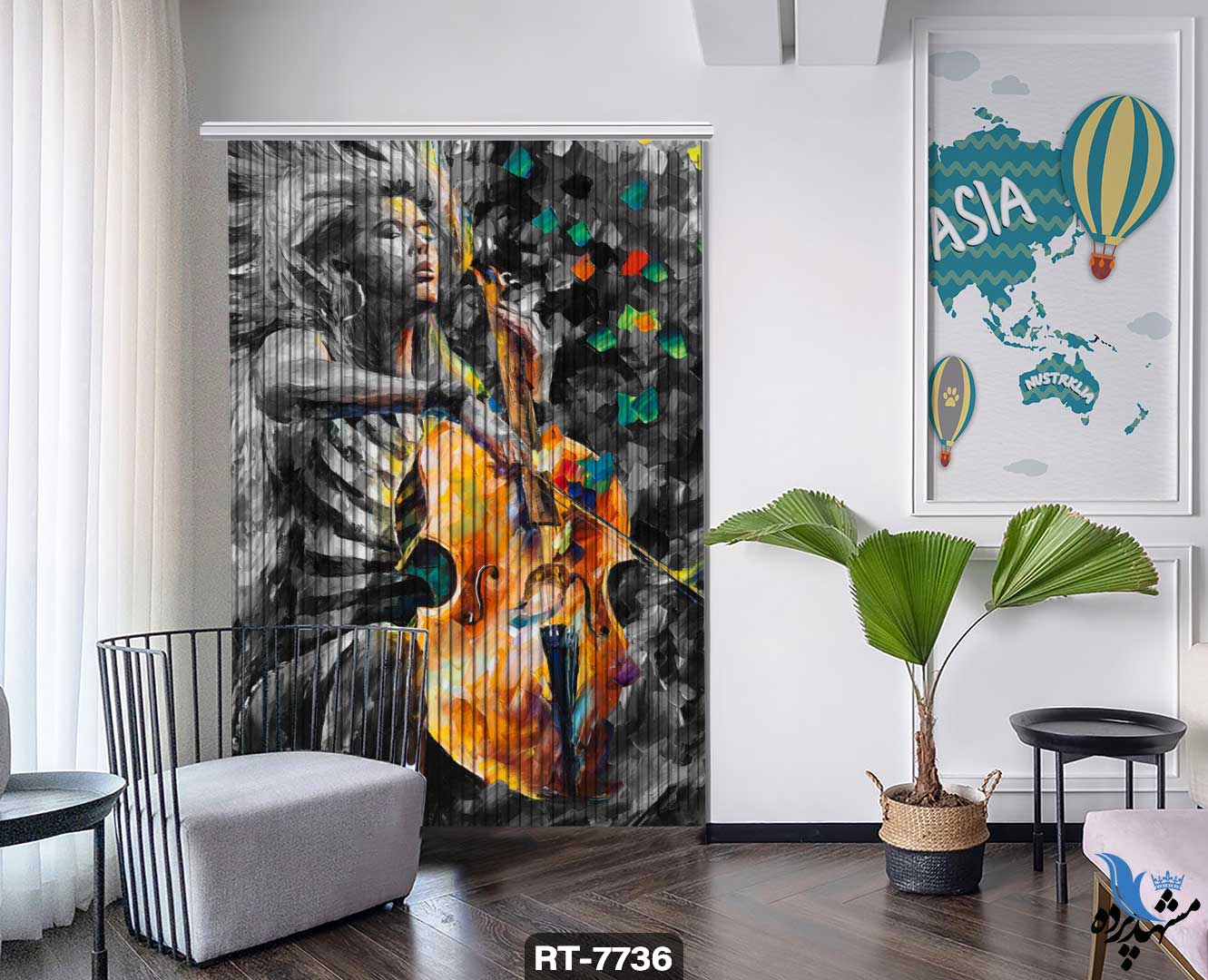 پرده شرشره تصویری طرح فانتزی دختر ویولن زن RT7736