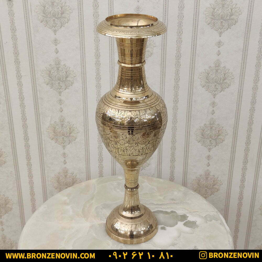 گلدان برنجی هندی طلایی قلم دست 60 سانتی متری کد 4308