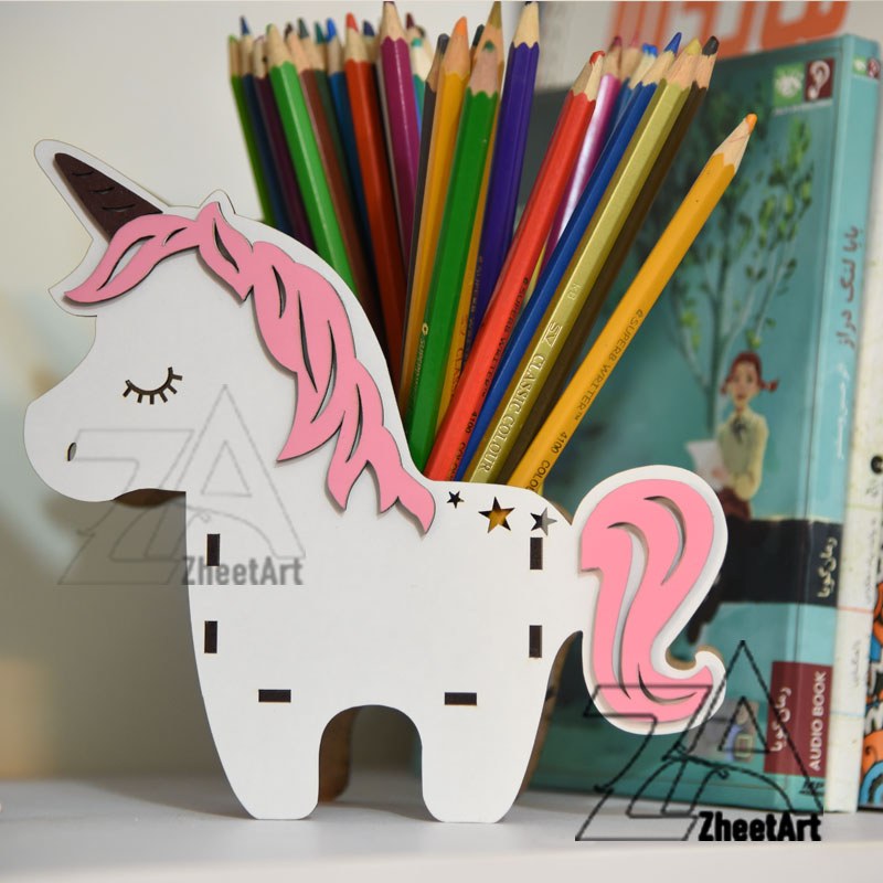 جامدادی رومیزی فانتزی طرح یونیکورن رنگ سفید صورتی