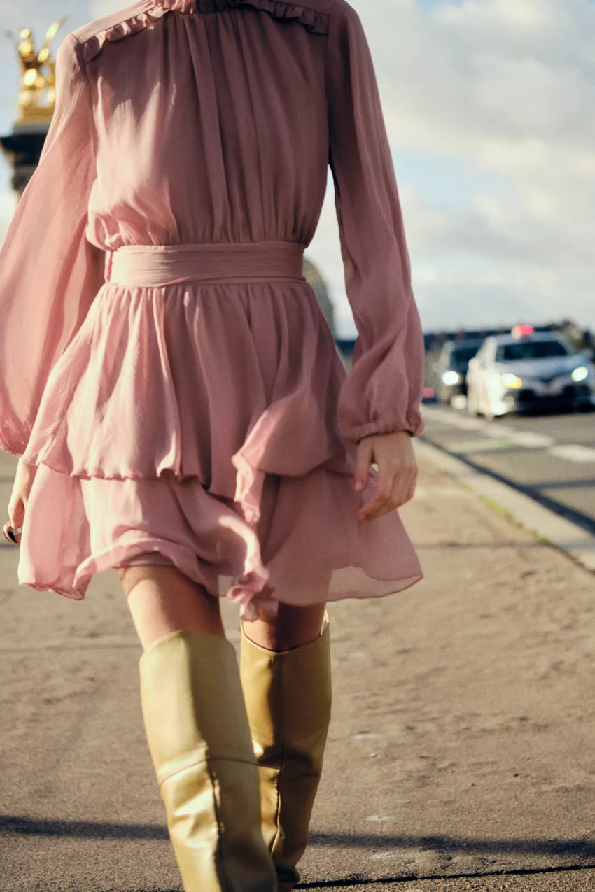 لباس کوتاه زنانه زارا RUFFLED MINI DRESS | تهران زارا TehranZara