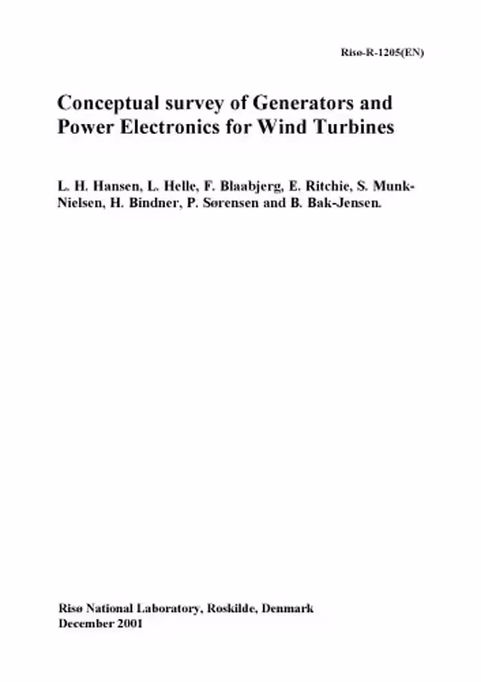 خرید و دانلود نسخه کامل کتاب Conceptual survey of generators and power electronics for wind turbines Adgangsmade: Internet