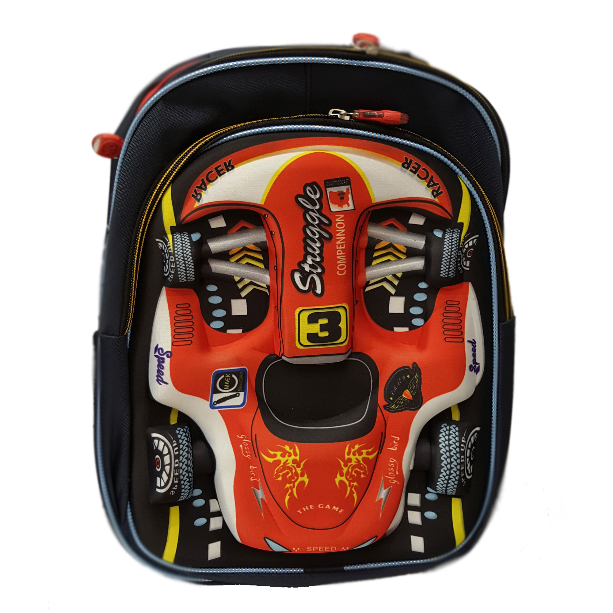 کوله پشتی پسرانه طرح ماشین مسابقه