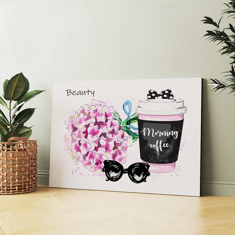 تابلو شاسی مدل دسته گل و عینک و قهوه کد T320723 | دنیای قاب