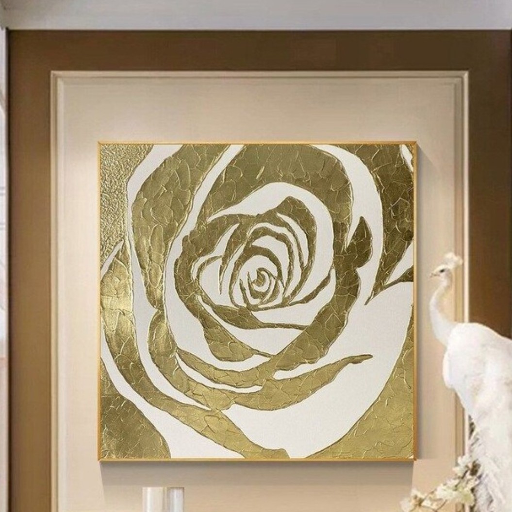 تابلو نقاشی گل مدرن طرح طلایی 60سانت