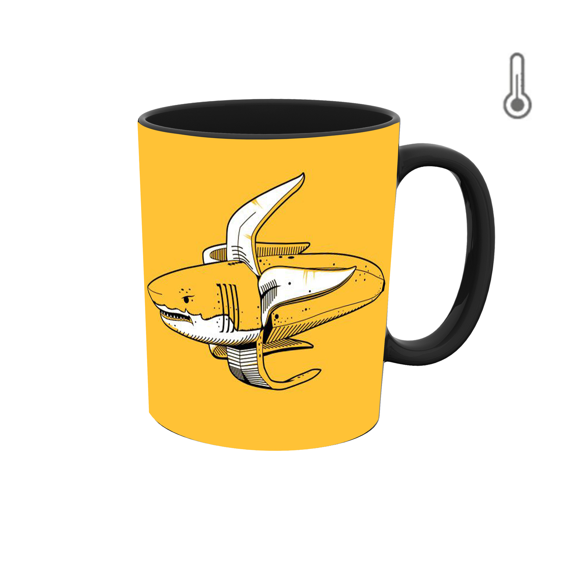 ماگ حرارتی طرح موز و کوسه گرافیکی 