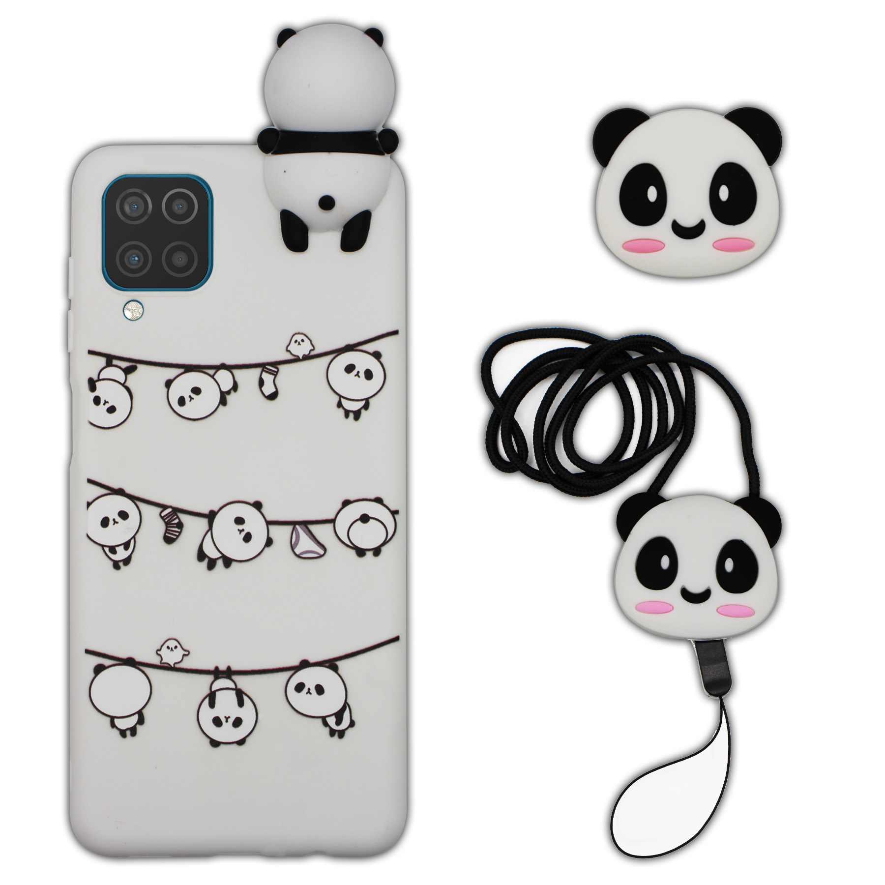  کاور طرح پاندا مدل p20 مناسب برای گوشی موبایل سامسونگ Galaxy A12 به همراه بند و پایه نگهدارنده