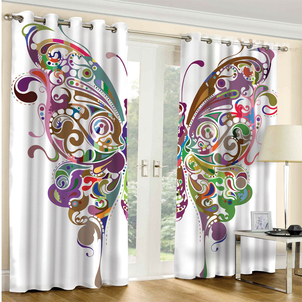 پرده مدل هازان چاپی کد طرح  پروانه 1094سایز 140x280 سانتی متر