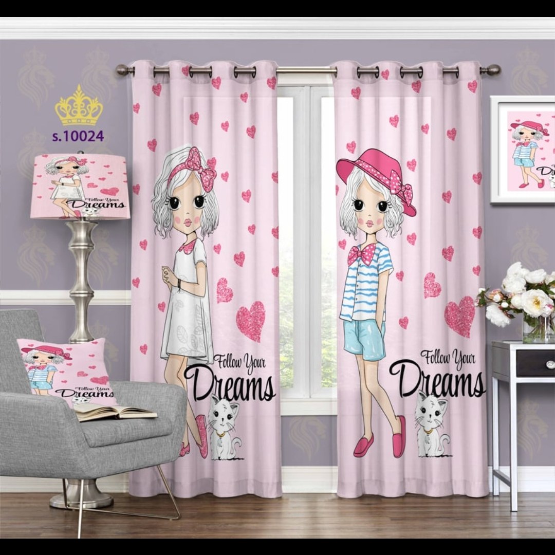 پرده اتاق خواب دخترانه دو قواره طرح کارتونی کد S10024