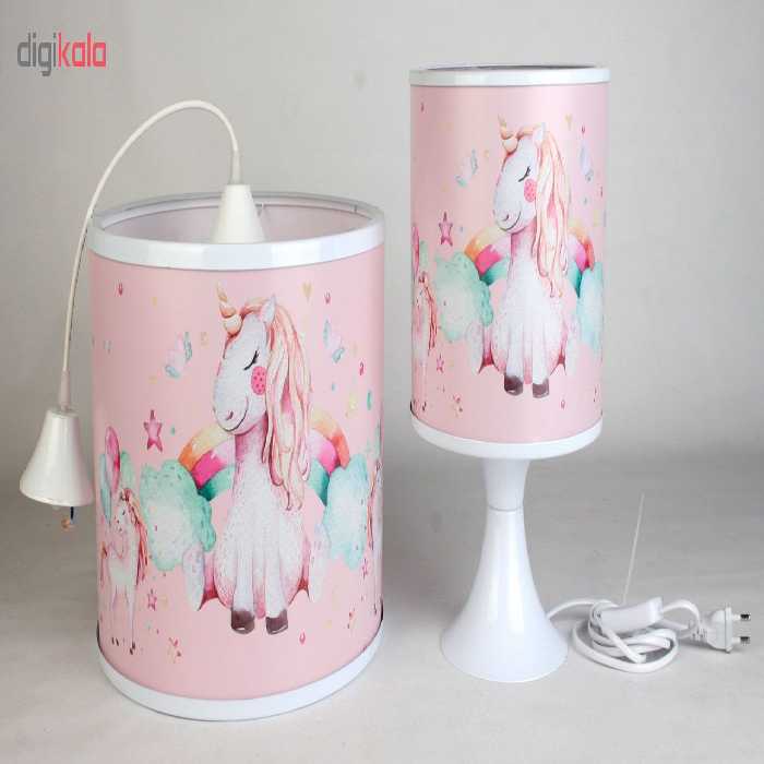 لوستر کودک طرح یونیکورن کد 51 به همراه چراغ رومیزی