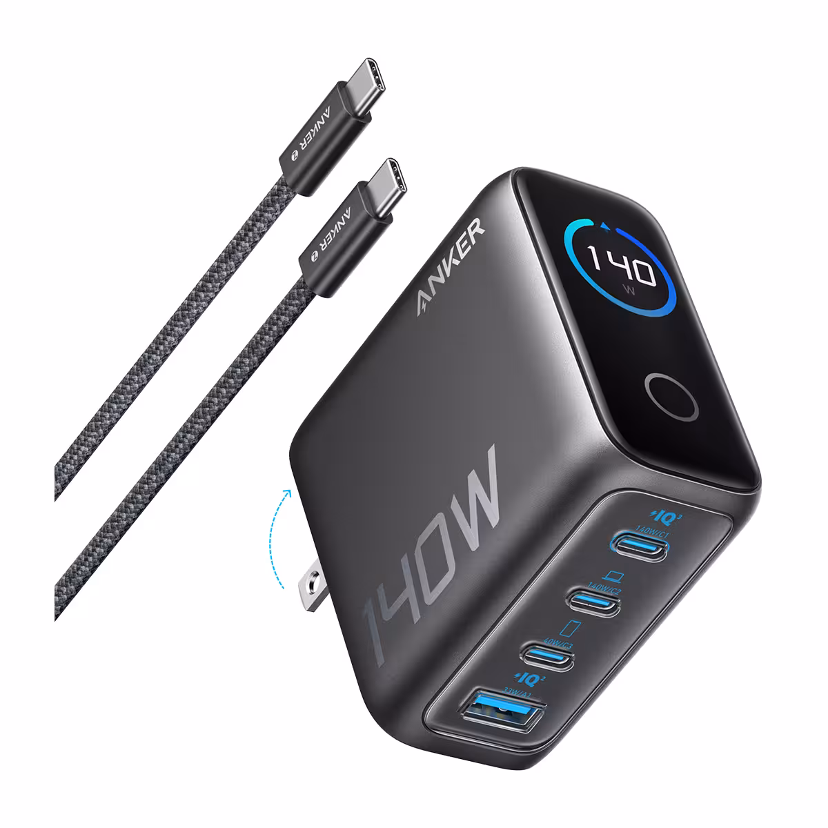 شارژر دیواری انکر مدل B2697 به همراه کابل دو سر تایپ سی توان 140 وات