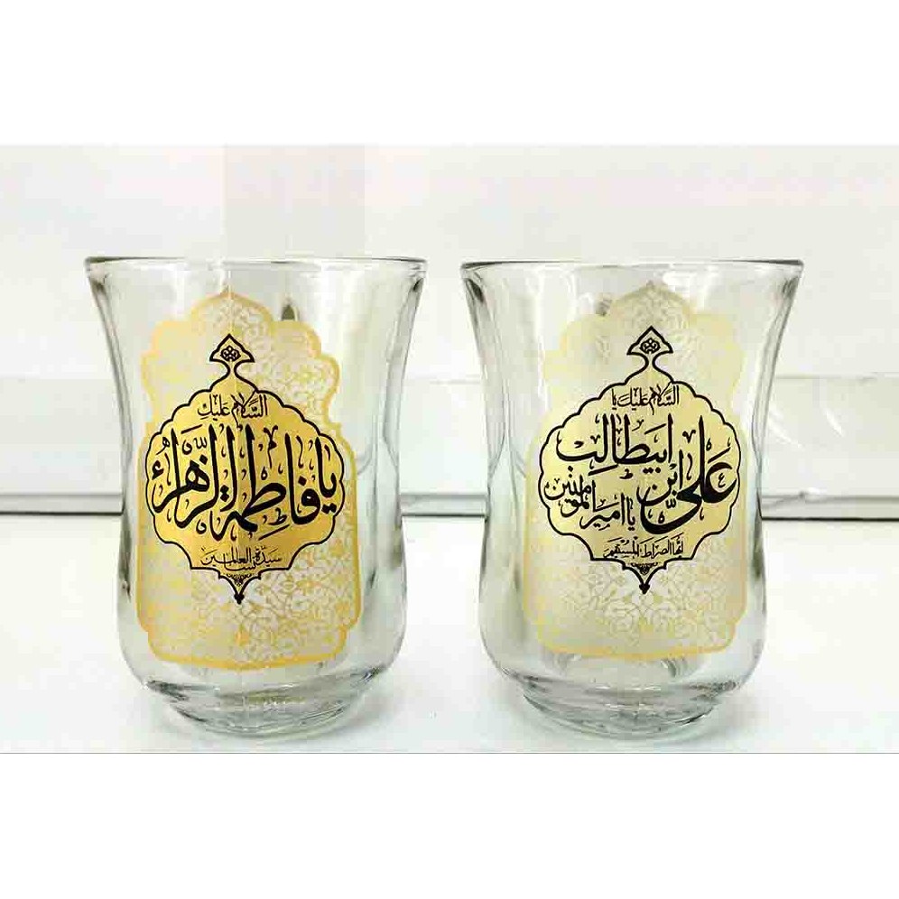 استکان کمرباریک دسته دار بزرگ یا فاطمه الزهرا س-یا حسن بن علی المجتبی ع-6تایی کد 102783