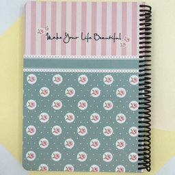 دفتر جلد کرافت کاغذ کرم دات نوت مدل pink flowers