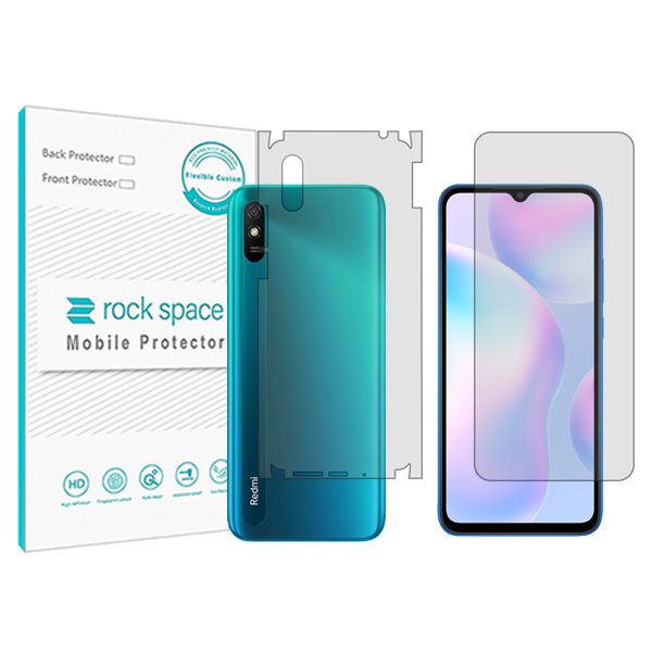 گلس محافظ صفحه نمایش و پشت گوشی شیائومی Redmi 9i مدل نانو هیدروژل شفاف برند راک اسپیس کد MS