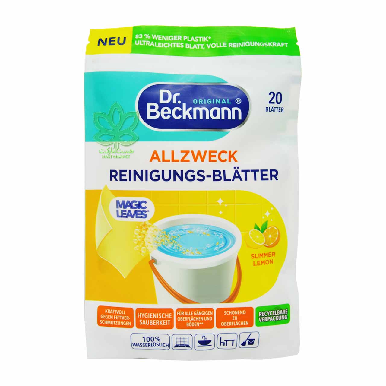 دستمال جادویی تمییز کننده سطوح رایحه لیمو دکتر بکمن 20 عدد - dr.beckmann
