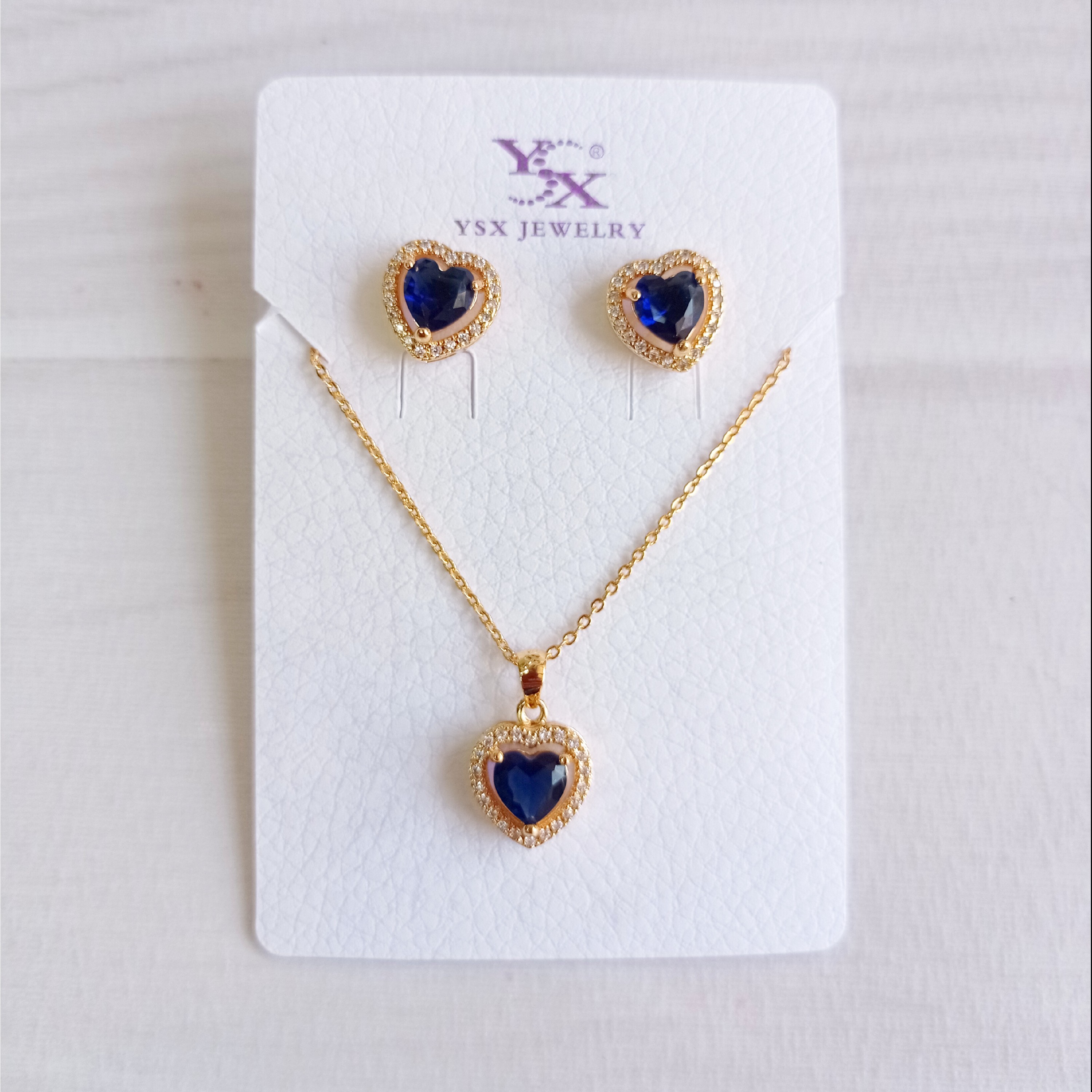 نیم ست برند ysx نگین قلب آبی تیره