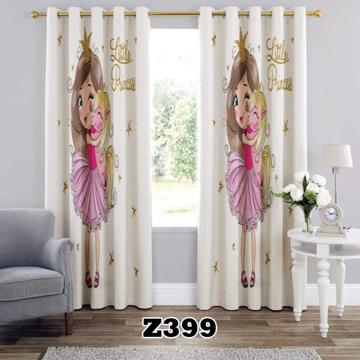یک عدد پنل پرده اماده طرح دخترانه z399