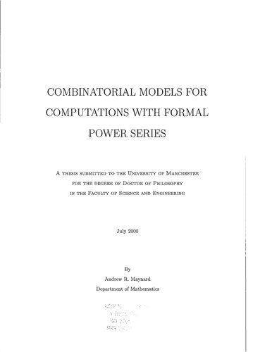 خرید و دانلود نسخه کامل کتاب Combinatorial models for computations with formal power series