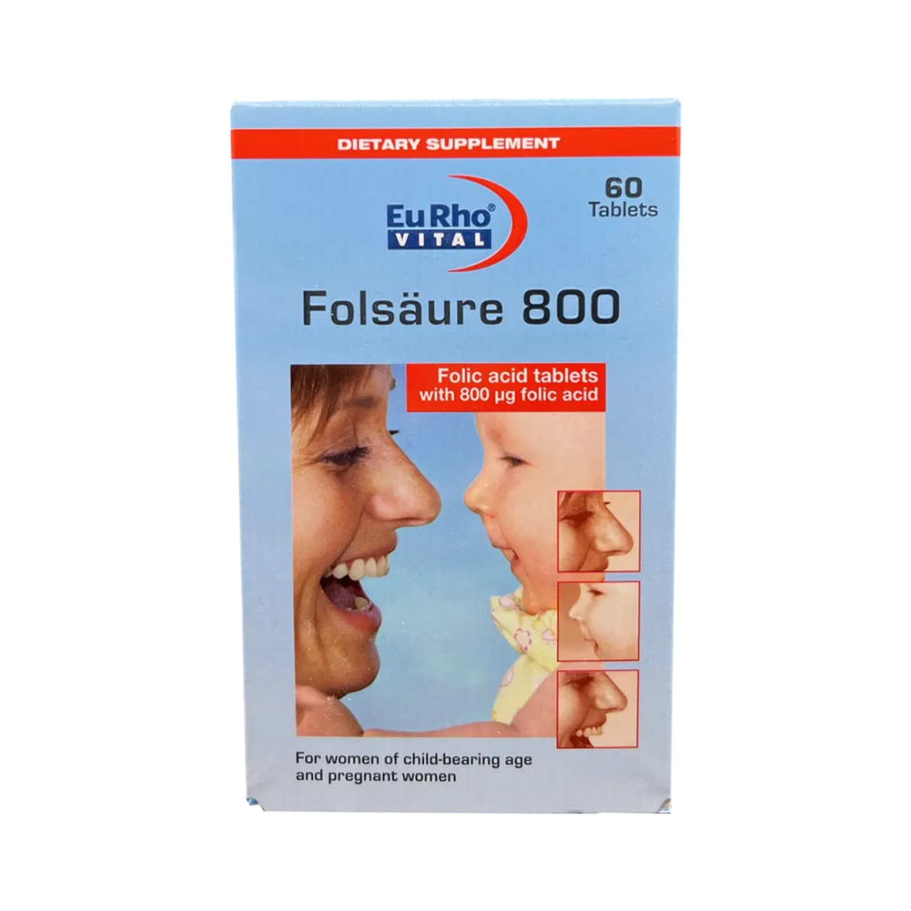 فولیک اسید 800 میکرو گرم یوروویتال بسته  60 عددی