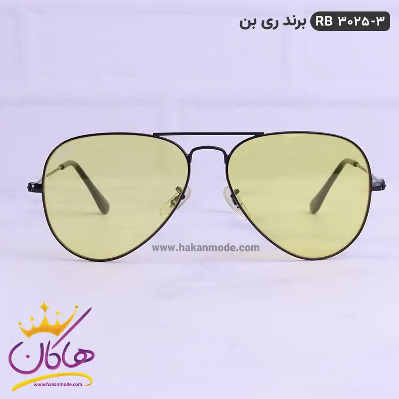 عینک ری بن مشکی زرد اورجینال 3025