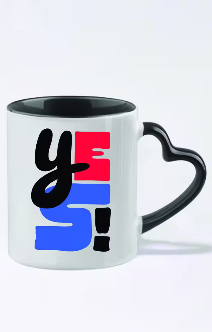ماگ دسته قلبی رنگی طرح yes کد 3401