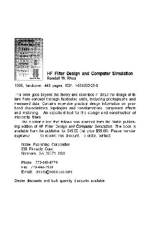 خرید و دانلود نسخه کامل کتاب HF Filter Design and Computer Simulation