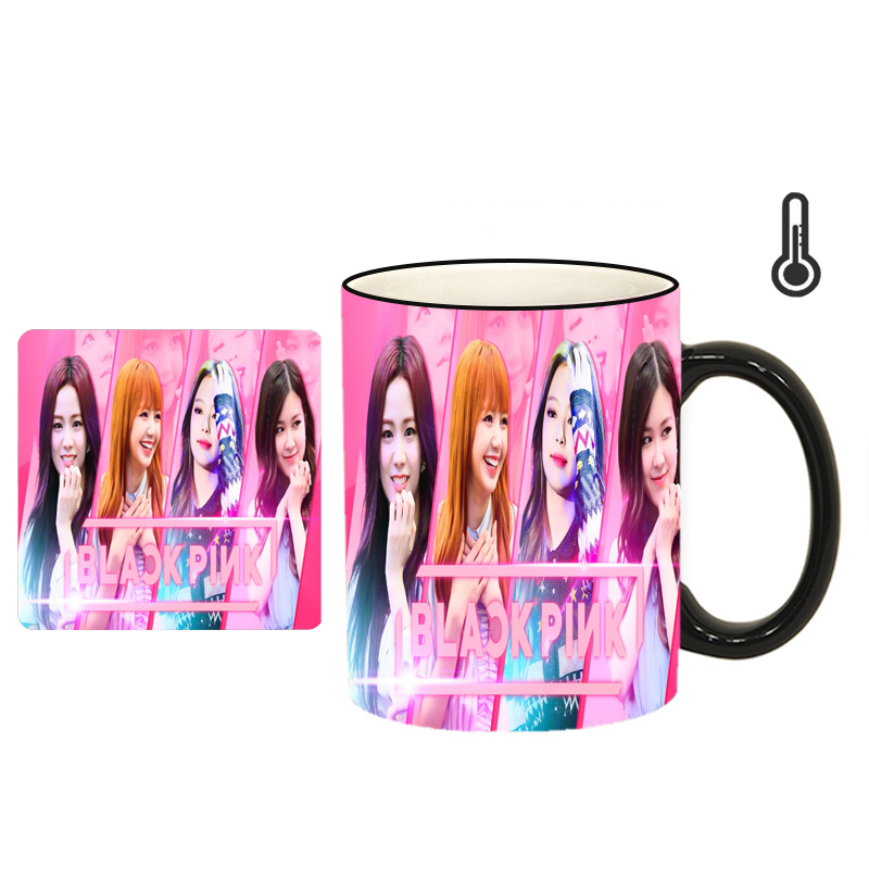  ماگ حرارتی طرح بلک پینک کد h76 به همراه زیرلیوانی
