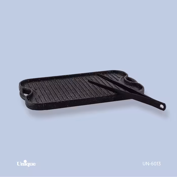 تابه گریل چدن مستطیل بزرگ بدون چوب با انبر یونیک کد محصول: UN-6013