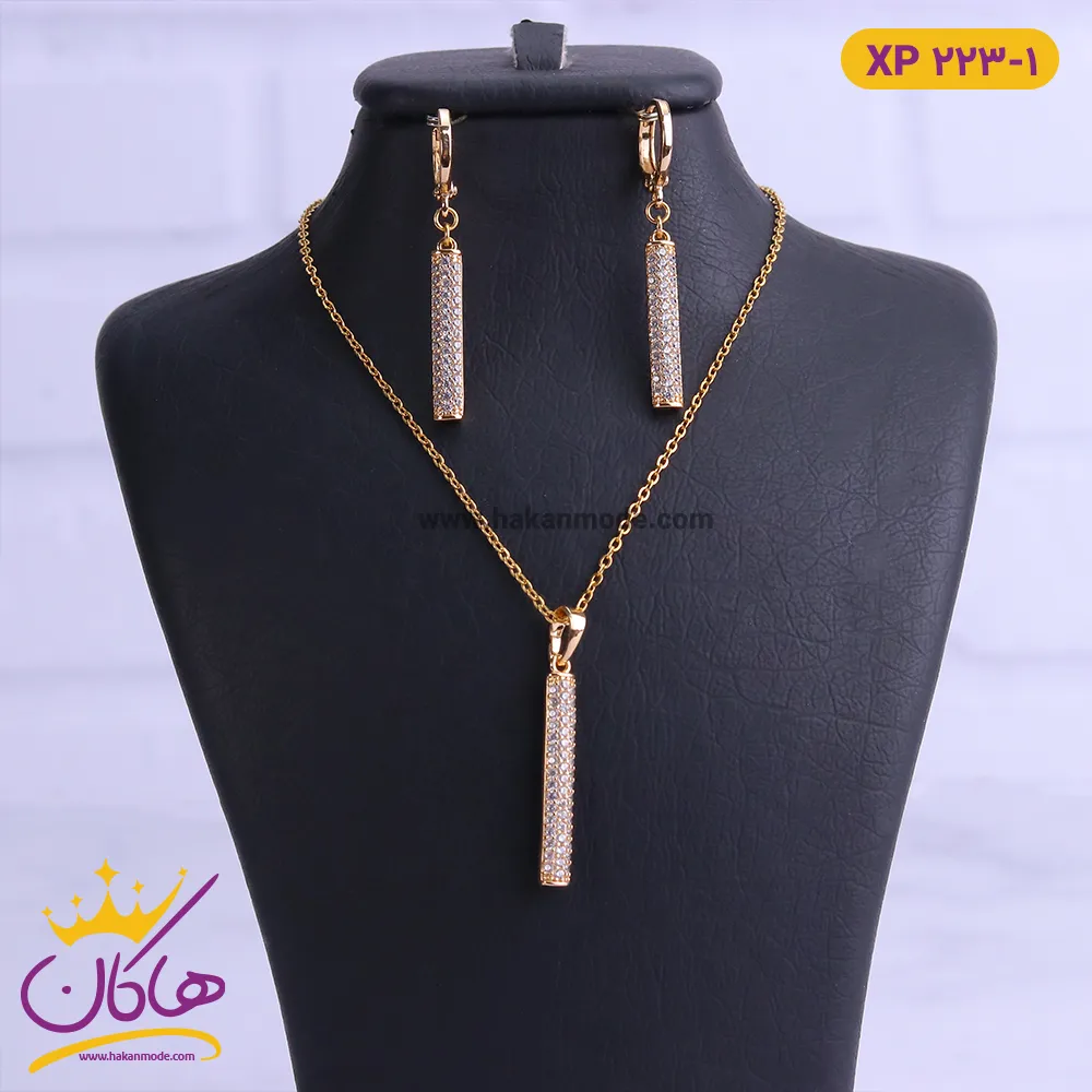 نیم ست استیل زنانه مدل میله ای تمام نگین | کد xp 223/1