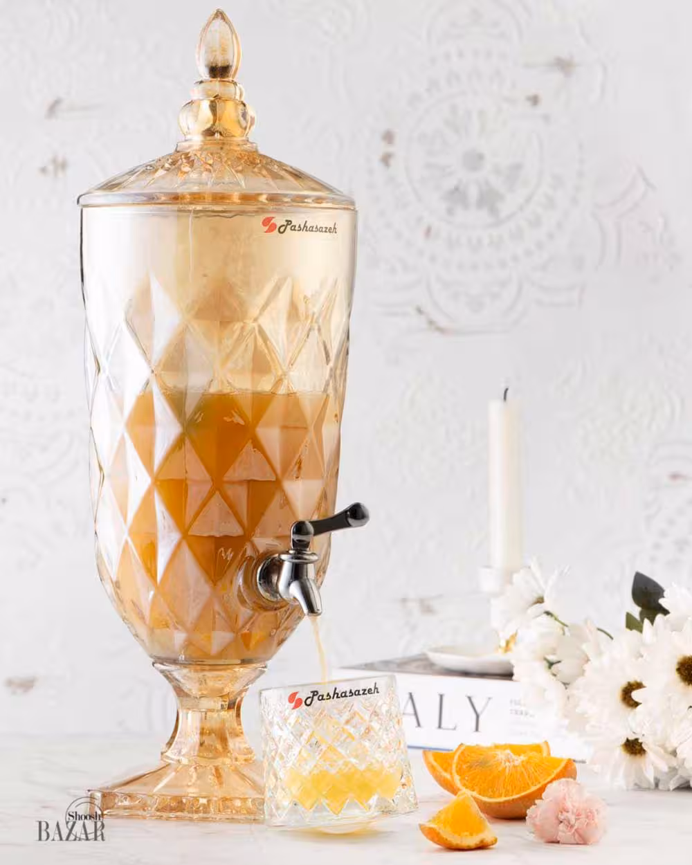 کلمن شیشه ای عسلی 3.5 لیتر پاشاسازه مدل میلینیوم کد 43095