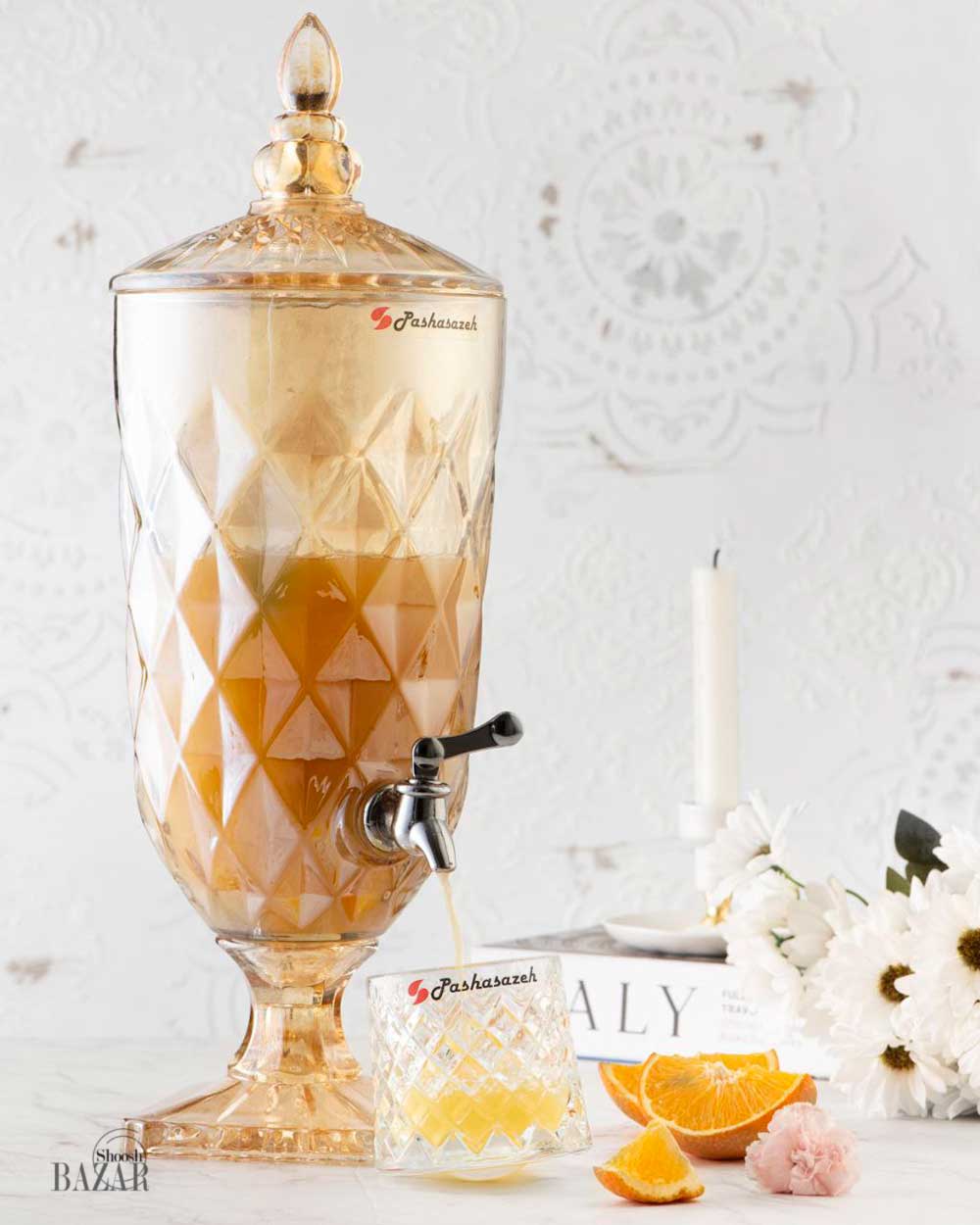 کلمن شیشه ای عسلی 3.5 لیتر پاشاسازه مدل میلینیوم کد 43095