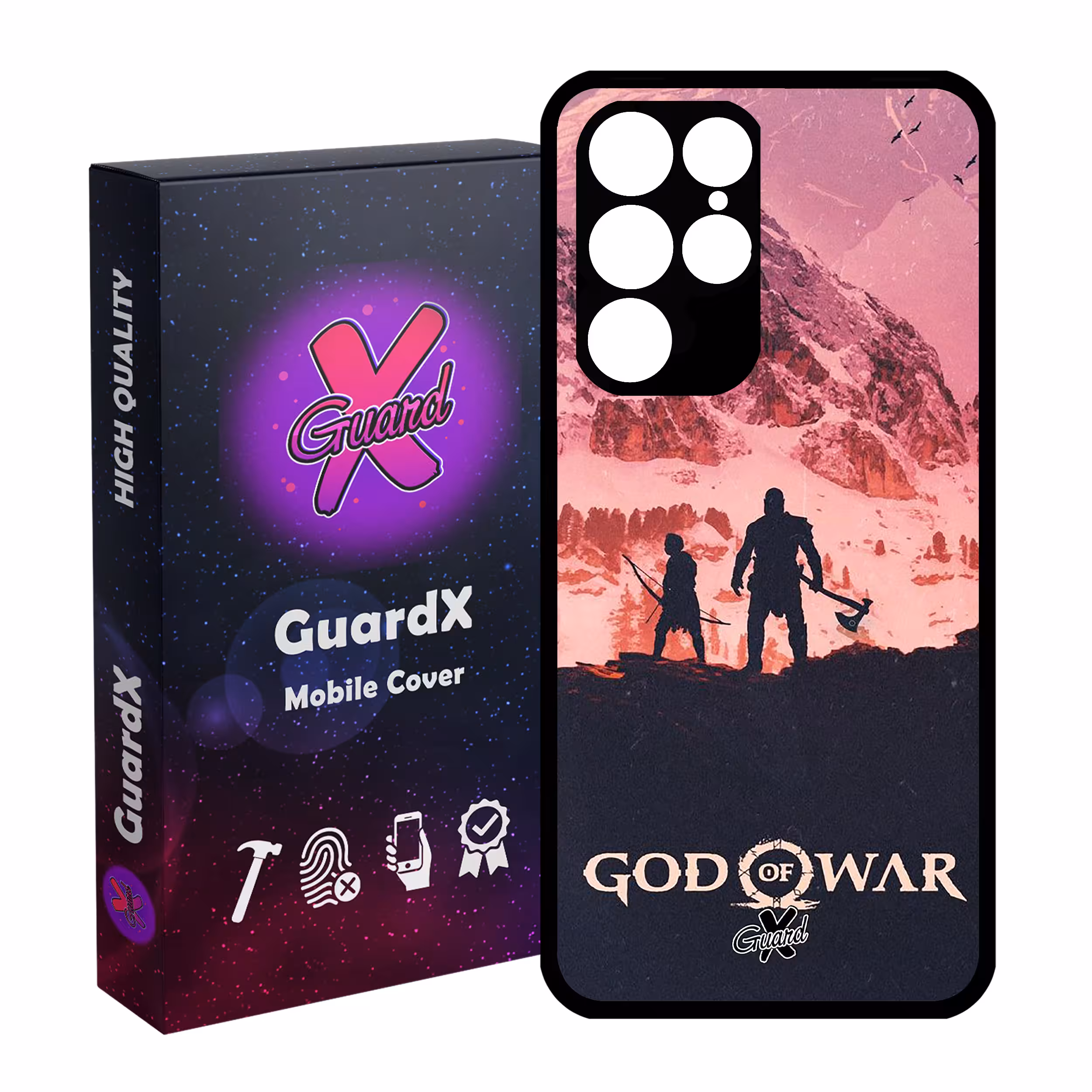 کاور گارد ایکس طرح God of War مدل Glass10075 مناسب برای گوشی موبایل سامسونگ Galaxy S22 Ultra