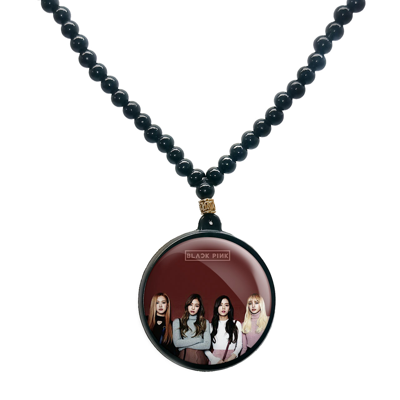 گردنبند پرمانه طرح بلک پینک کد pmd.17754 مدل دو طرفه