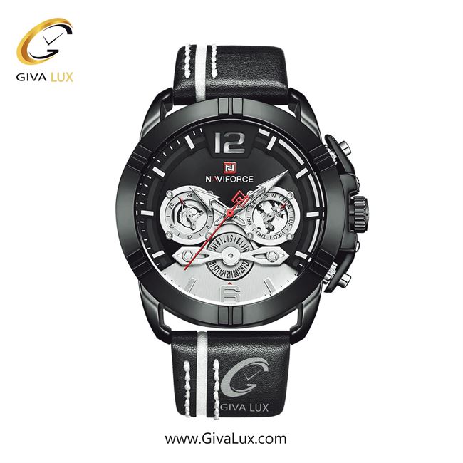 ساعت مچی مردانه بند چرمی ناوی فورس (نیوی فورس)  NF9168 B/W/B