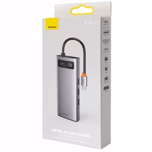 هاب 9 پورت بیسوس Baseus Metal Gleam 9 in 1 Multifunctional Type-C HUB CAHUB-CU0G توان 100 وات