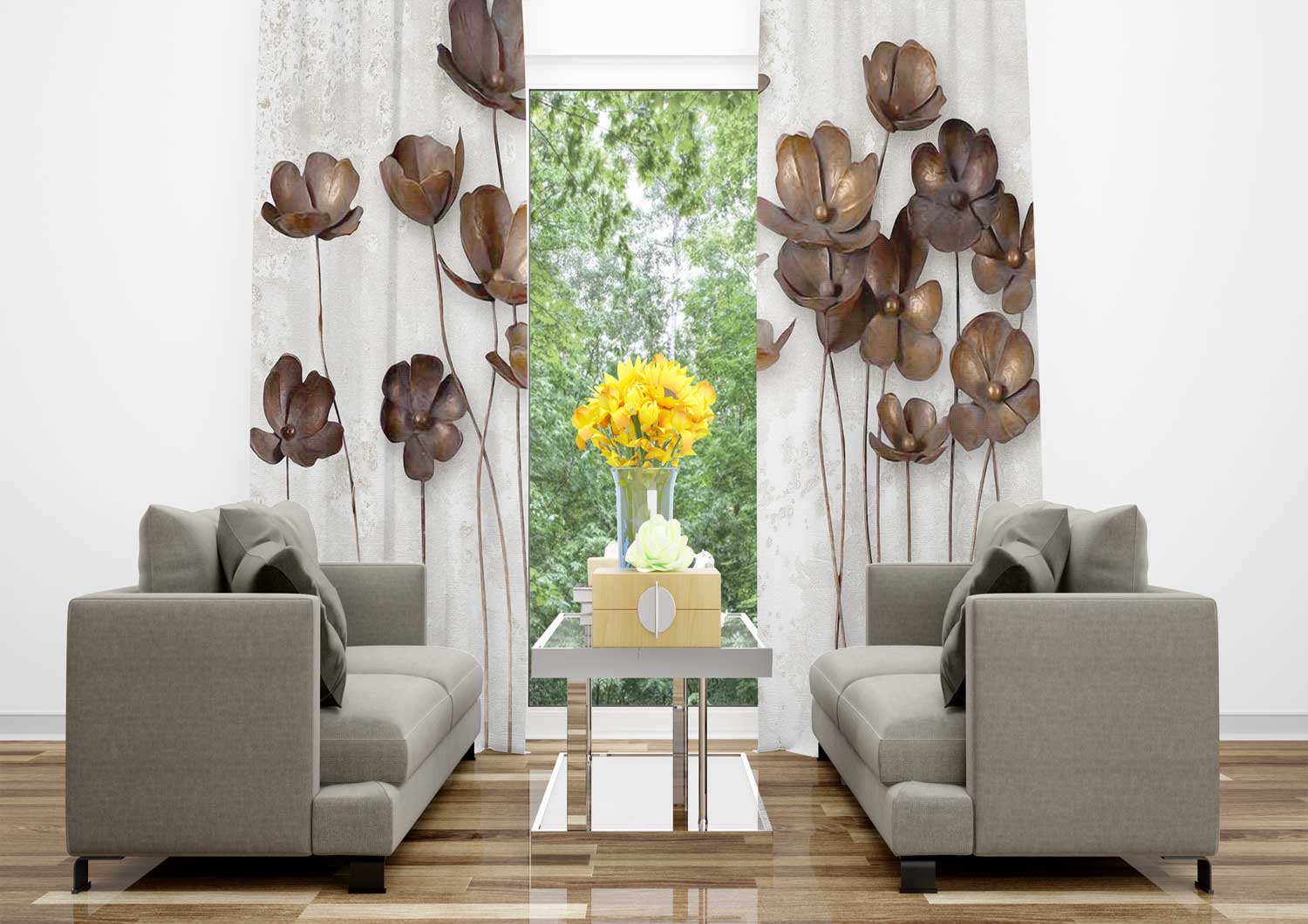 پرده طرح گلهای تزئینی