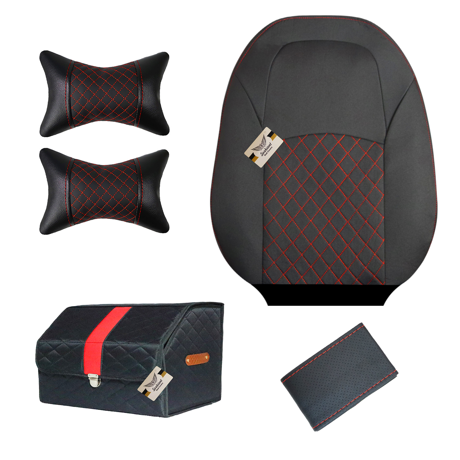 روکش صندلی تارا پارچه ای (جودون)  برند سوشیانت مدل K به همراه پشت گردنی و جعبه نظم دهنده و دور فرمان