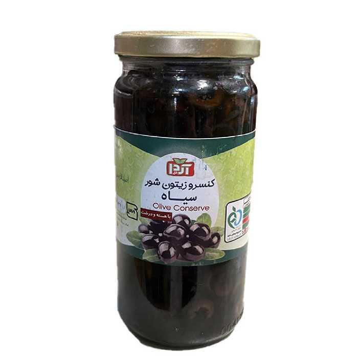 زیتون سیاه بی هسته شیشه 500 گرم آردا