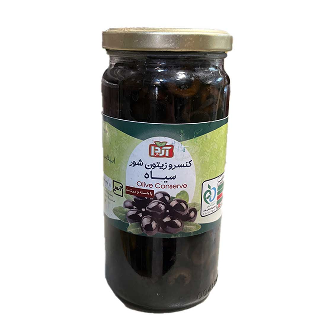 زیتون سیاه بی هسته شیشه 500 گرم آردا