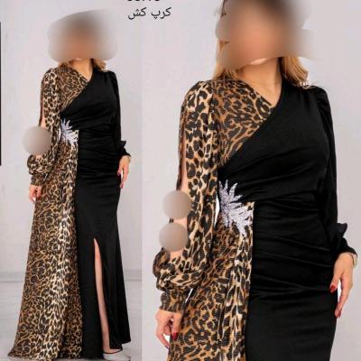 پیراهن مجلسی پلنگی کرپ کش و غواصی مدل پریاس