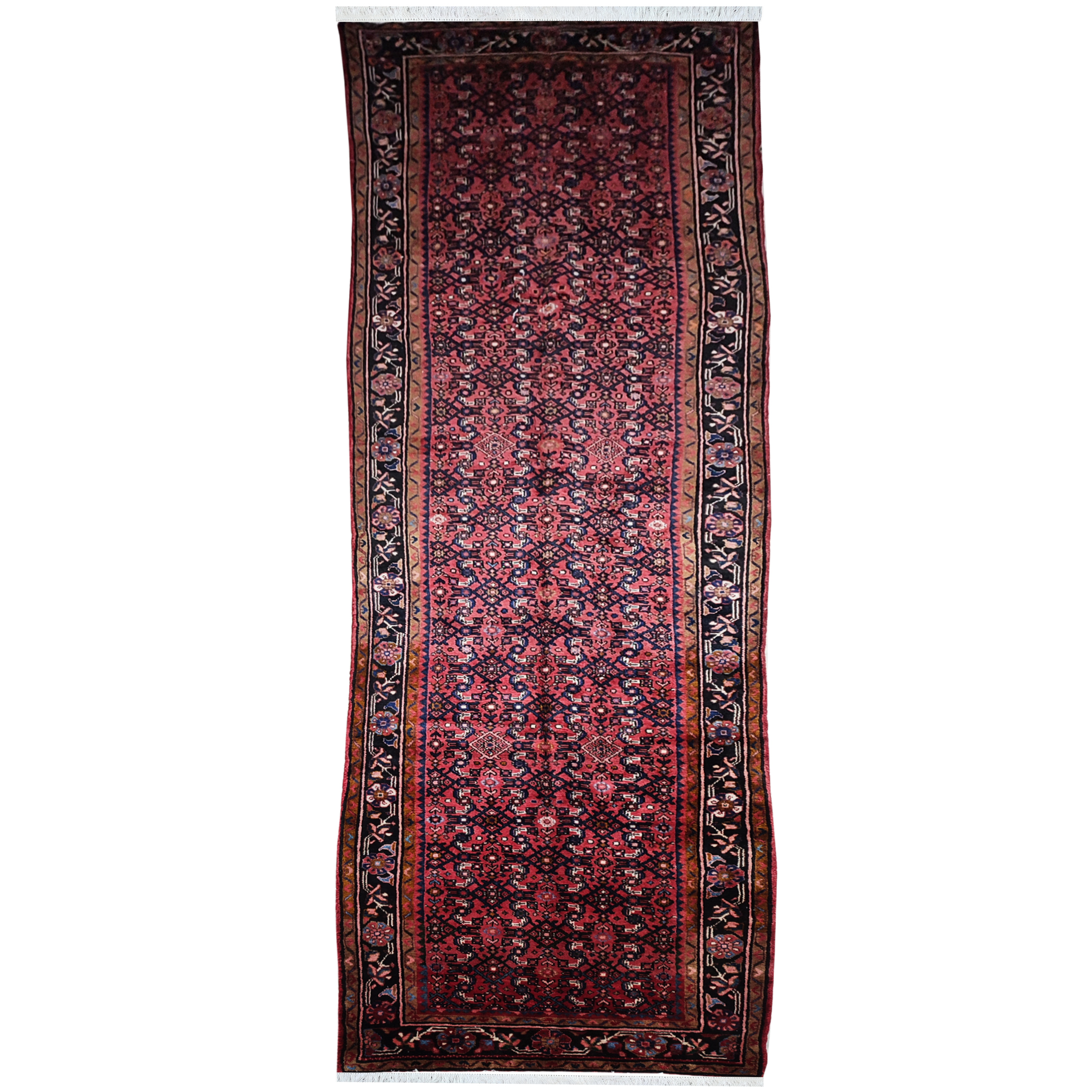 فرش قدیمی دستبافت کناره طول چهار و نیم متری مدل MG193