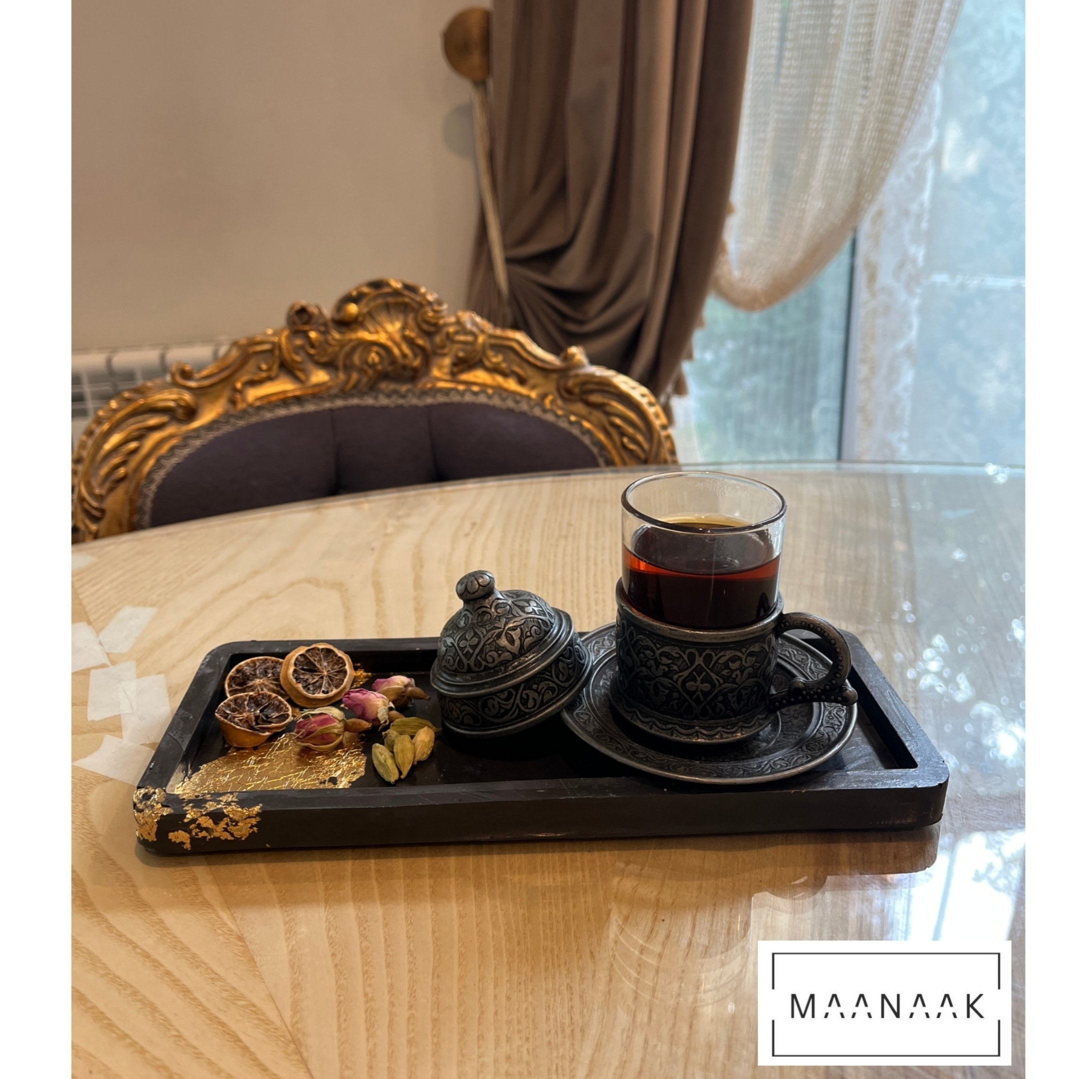 سینی مستطیل طرح ورق طلا
