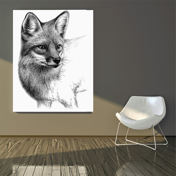  تابلو بوم طرح سیاه قلم روباه مدل TB812