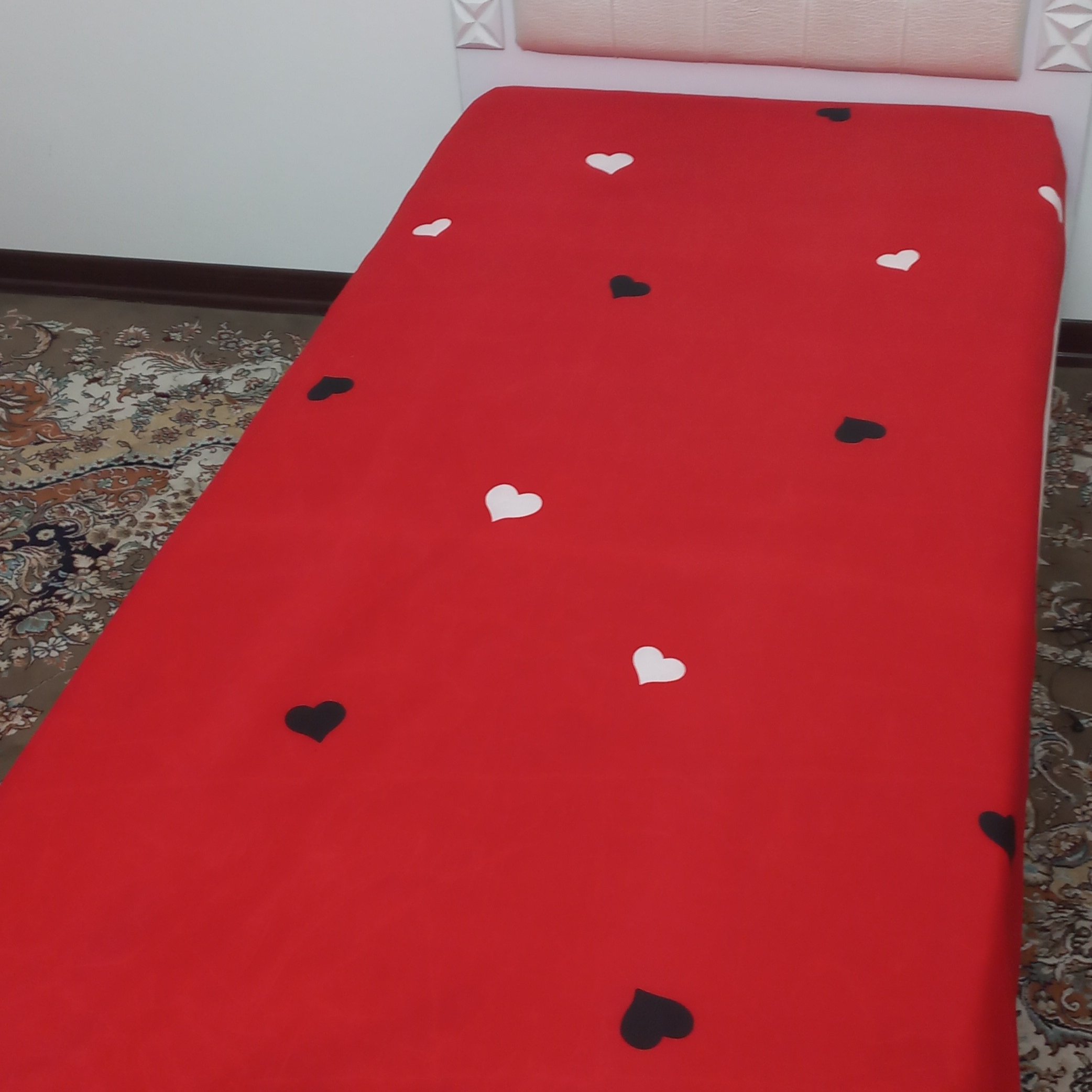 روتشکی کامل کشدوزی شده یکنفره طرح قلب مناسب تخت 120در200