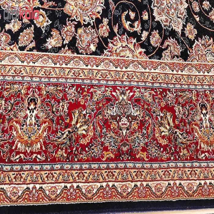 فرش ماشینی زمرد مشهد طرح افشان رنگ مدل گل درشت زمینه سورمه ای