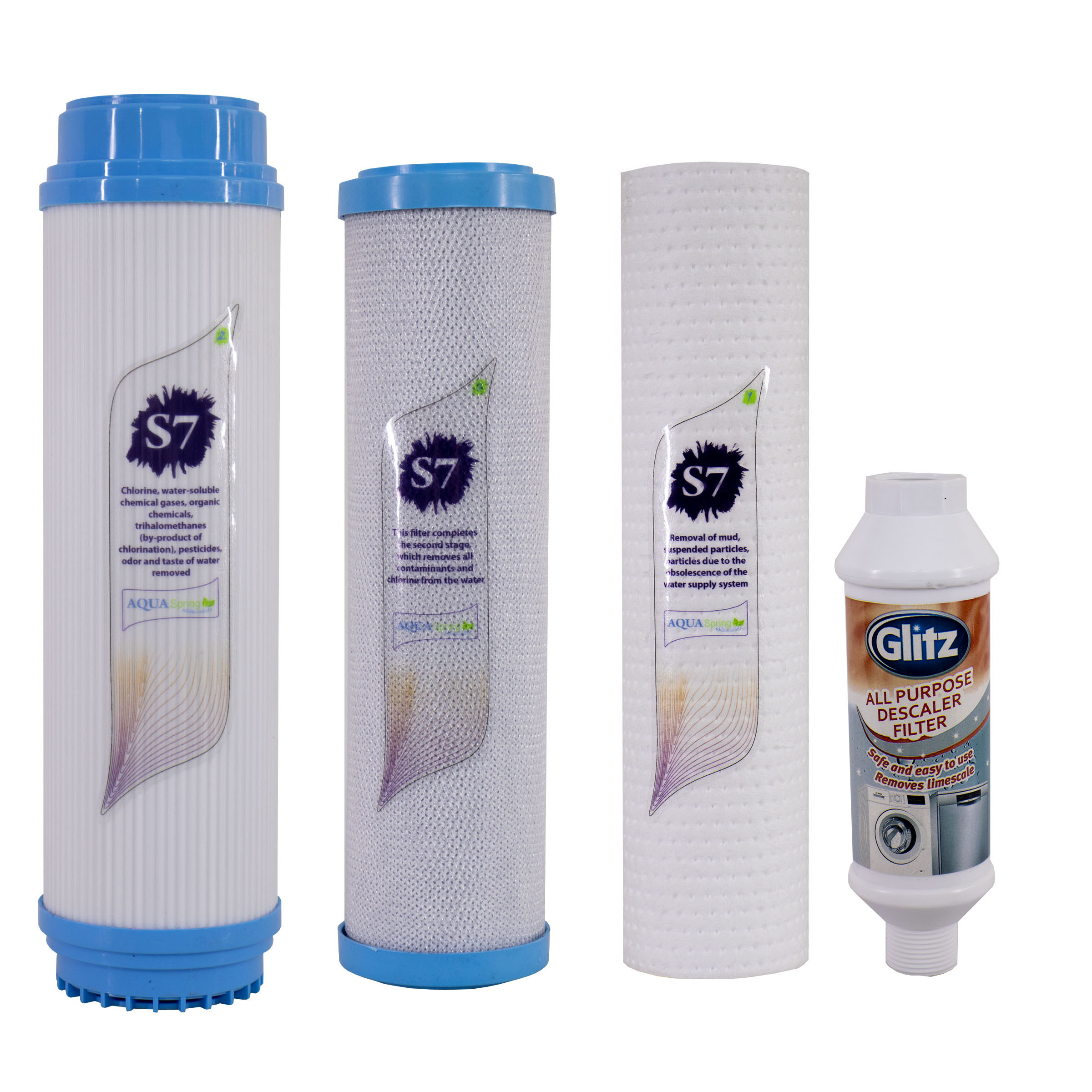 فیلتر دستگاه تصفیه آب آکوآ اسپرینگ مدل F-S7-B3G مجموعه 3 عددی به همراه رسوبگیر گلیتز