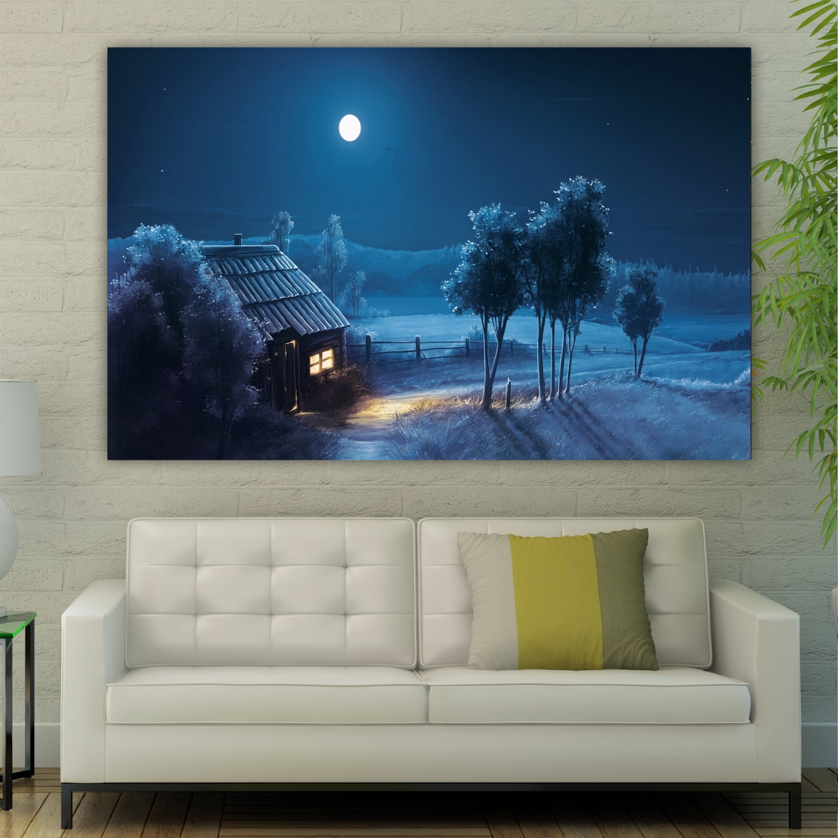 تابلو بوم طرح طبیعت زمستان در شب مدل SDB1236