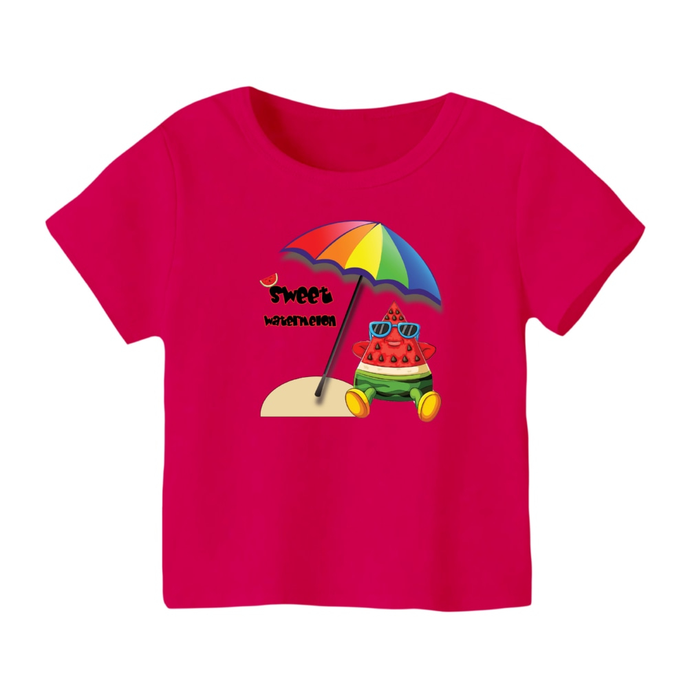 تی شرت آستین کوتاه بچگانه مدل هندوانه یلدایی کد 23 رنگ سرخابی