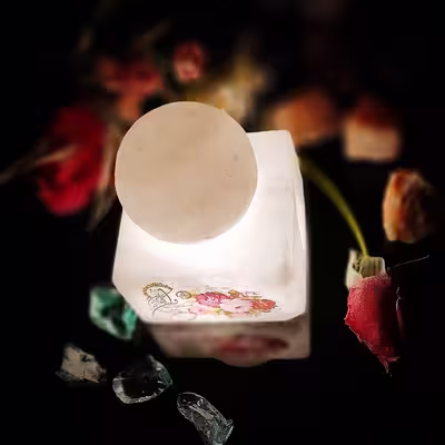 آباژور سنگ نمک مدل گوی و مکعب طرح آیه دار کد 431