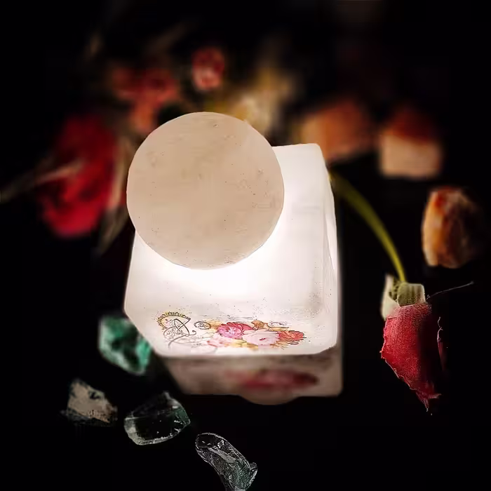 آباژور سنگ نمک مدل گوی و مکعب طرح آیه دار کد 431